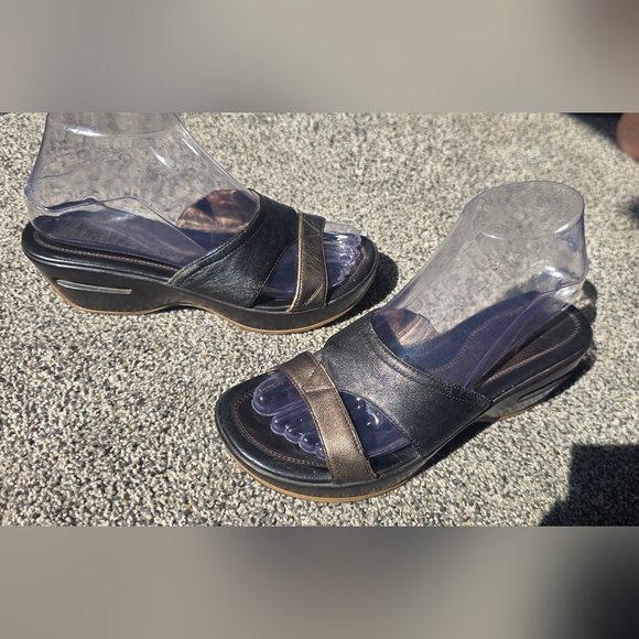 Cole Haan Black Brown Leather Wedge Slide Sandals Size 6 - Picture 1 of 9